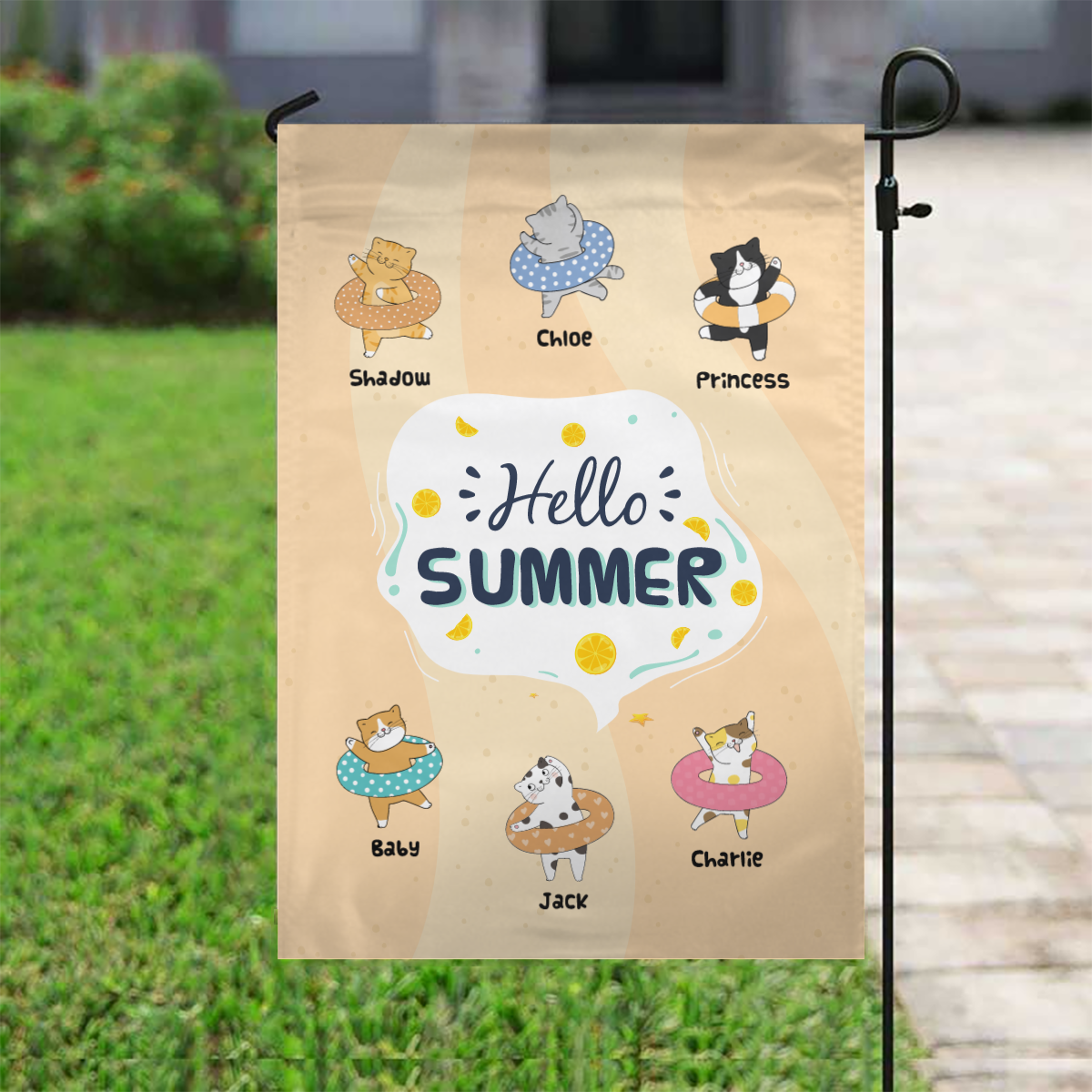 Hello Summer Cute Cats Personalized Cat Decorative Garden Flags