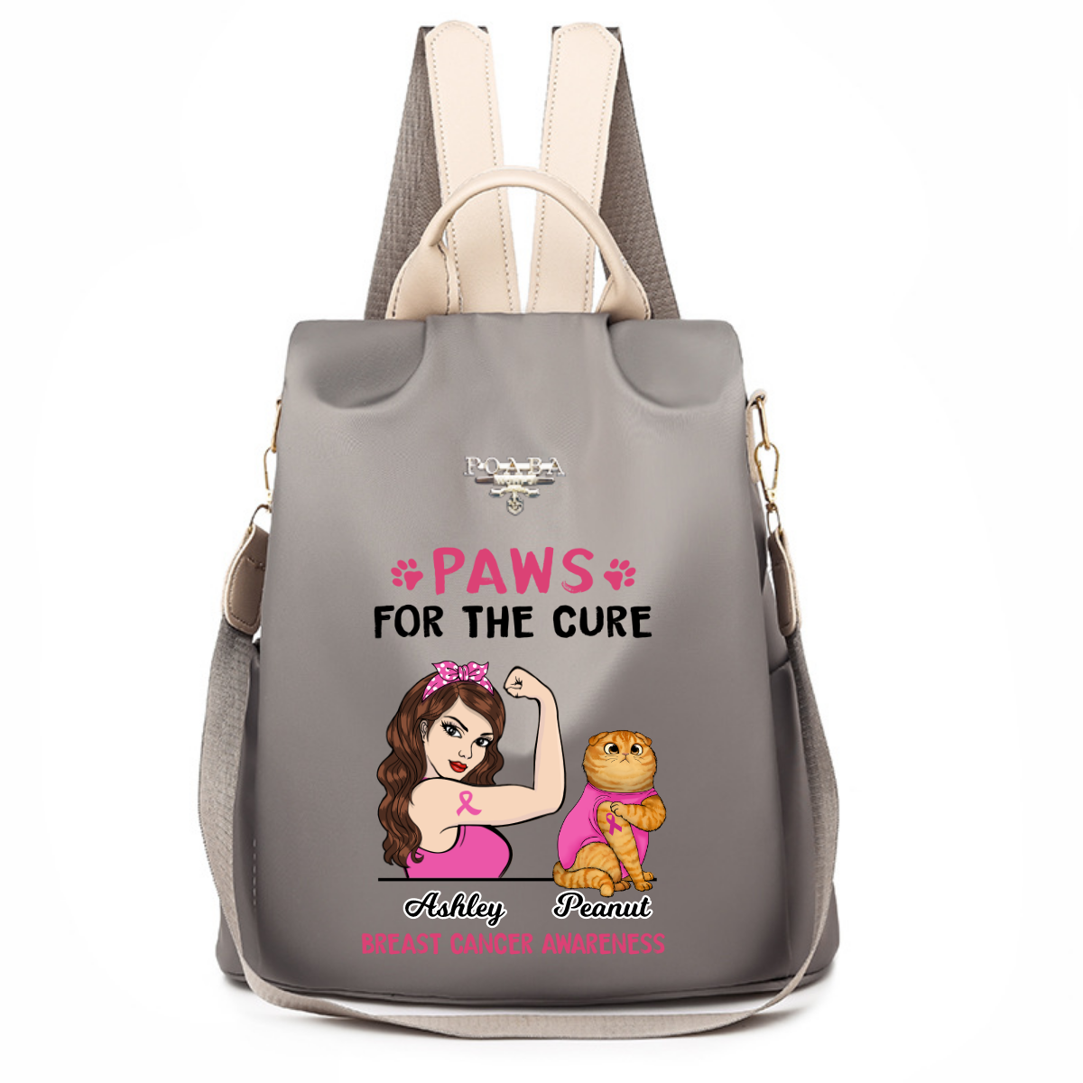 Tattooed Cat Breast Cancer Personalized Backpack