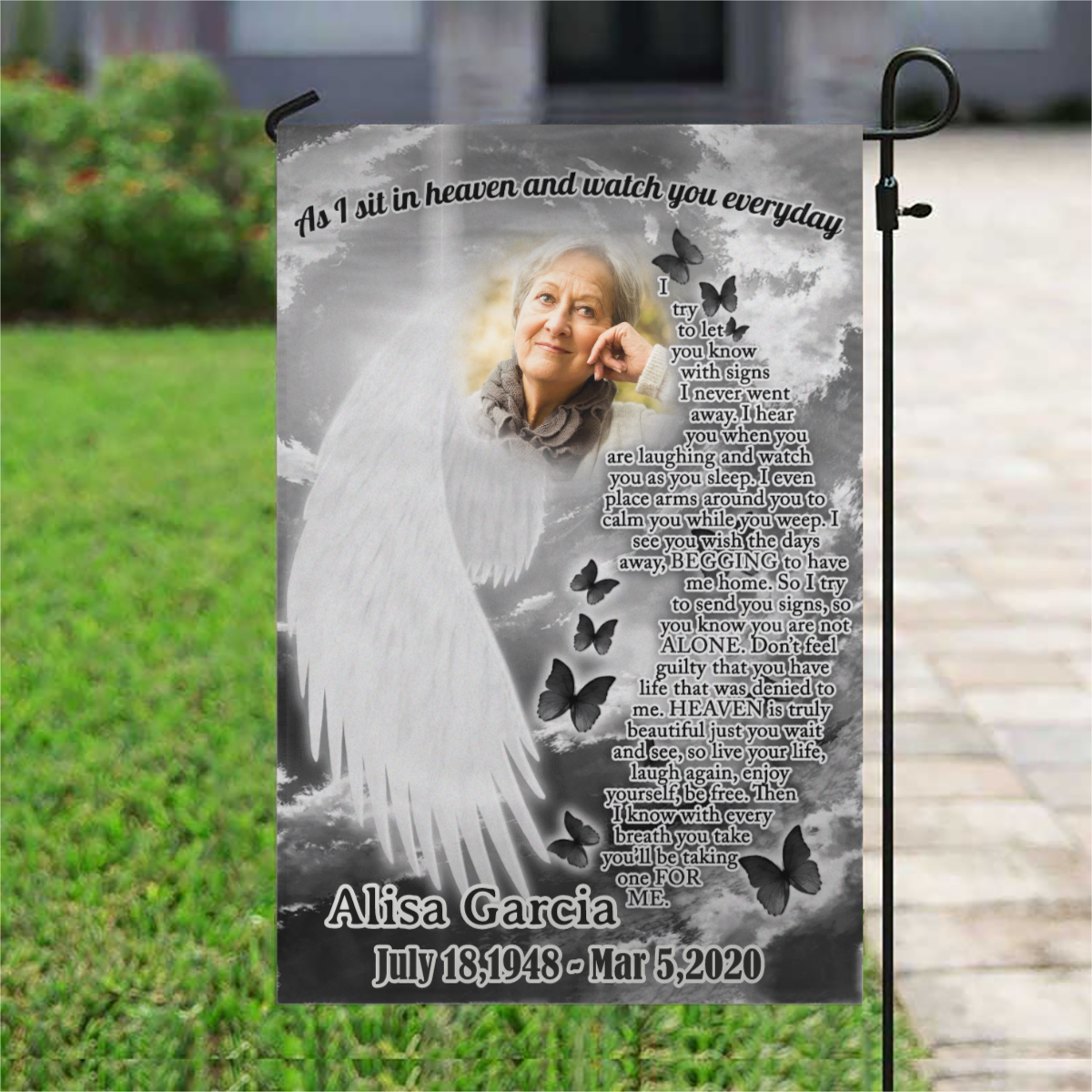 As I Sit In Heaven And Watch You Everyday Personalized Photo Memorial Garden & House Flag