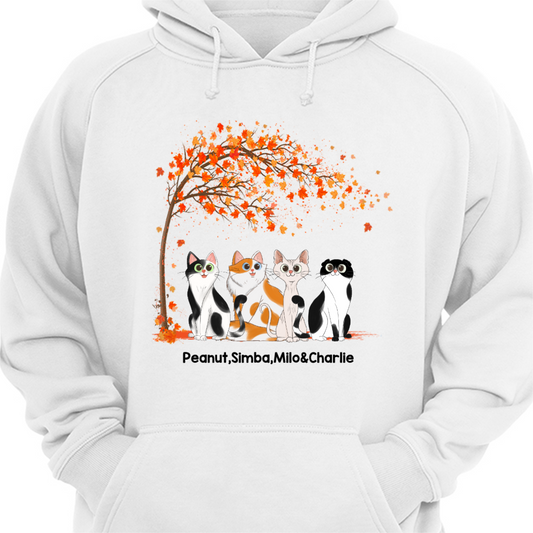 Sitting Cartoon Cat Under Tree Personalized Hoodie Sweatshirt