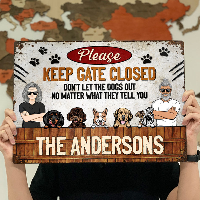 Dog Lovers Couple Don't Let The Dogs Out - Personalized Custom Classic Metal Signs