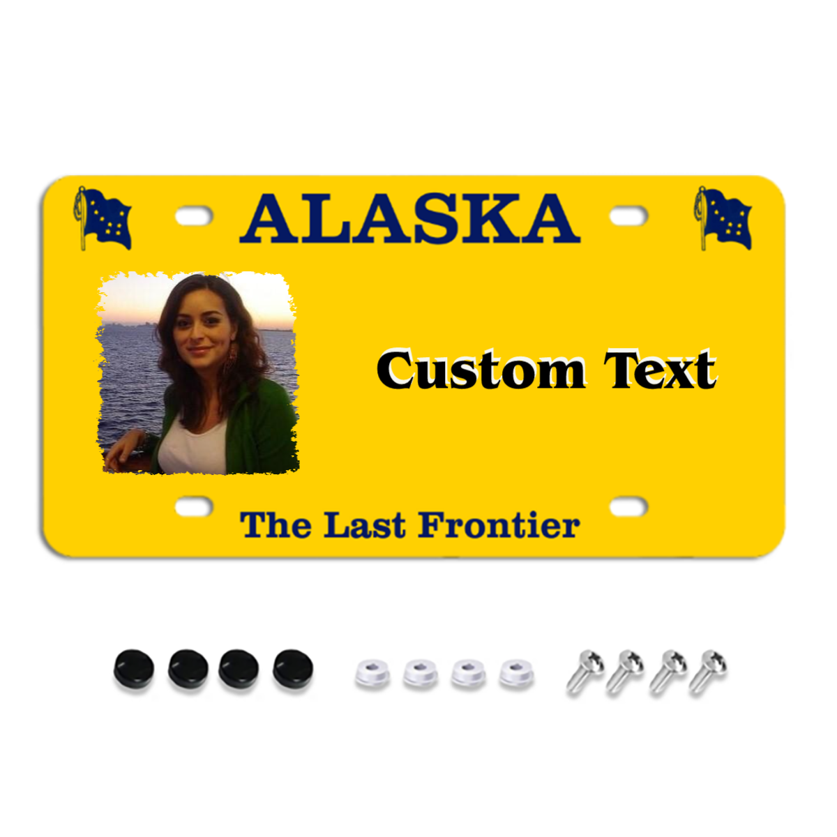 アラスカ カスタム ナンバー プレート、パーソナライズされた写真、テキスト、背景