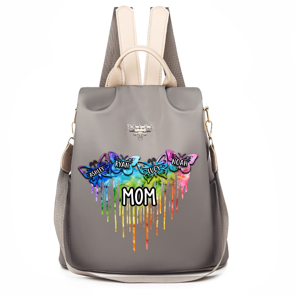 Colorful Butterfly Heart Mom Personalized Backpack