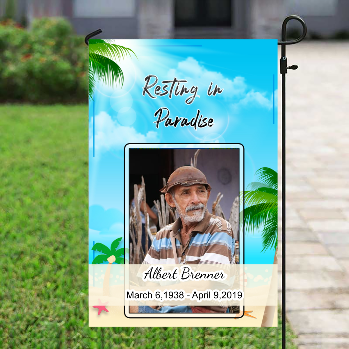 Resting in Paradise Garden Flag - Memorial Flag - Remembrance Garden Flag - Custom Photo Flag - Personalized Yard Sign