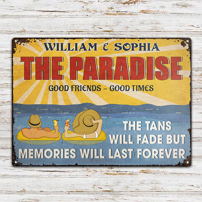 Couple Beach Bar Memories Will Last Forever - Personalized Custom Classic Metal Signs