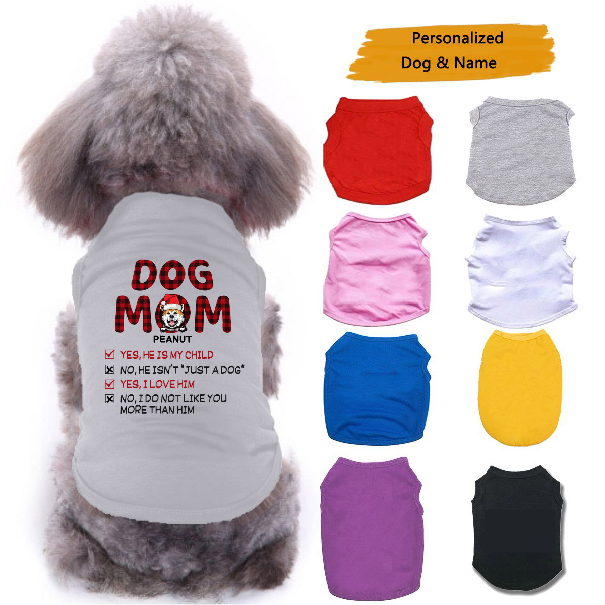 Peeking Dog Mom チェック柄 パーソナライズド 犬服