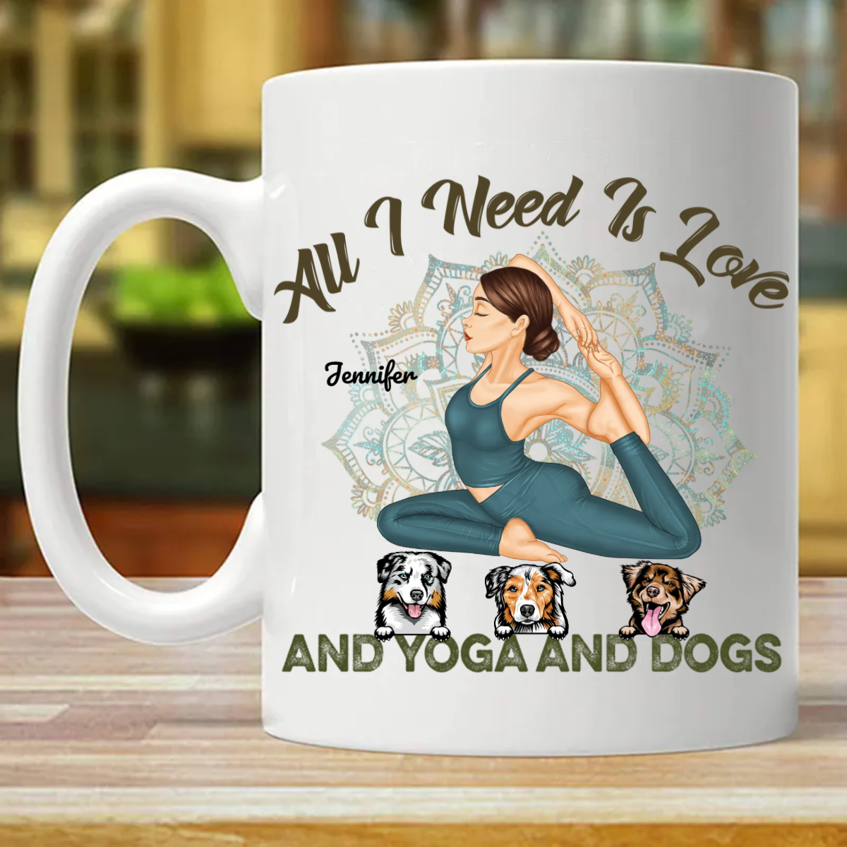All I Need Is Love And Yoga And A Dog - ヨガ愛好家へのギフト - パーソナライズされたカスタムマグ (両面印刷)