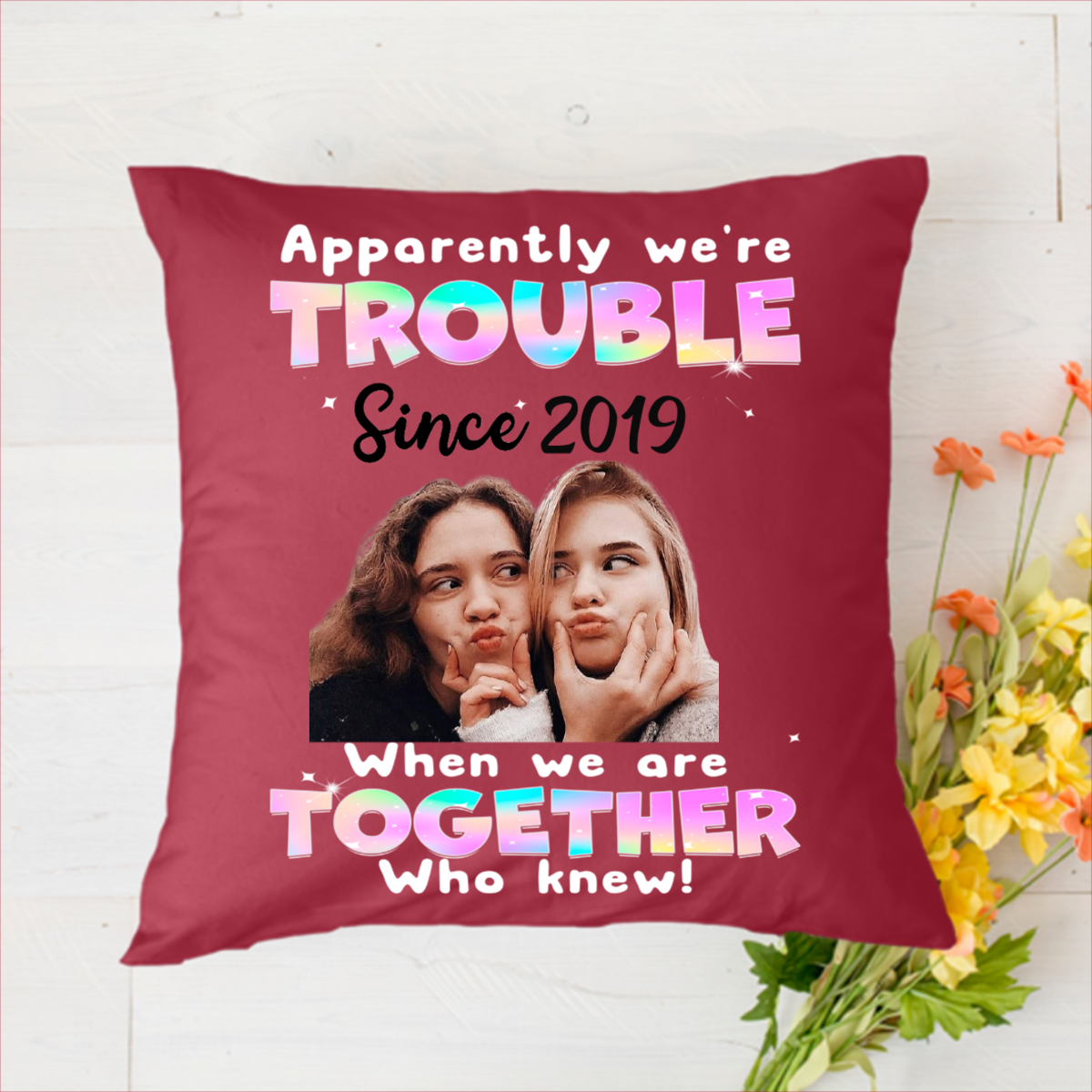 Besties Since Personalized Polyester Linen Pillow