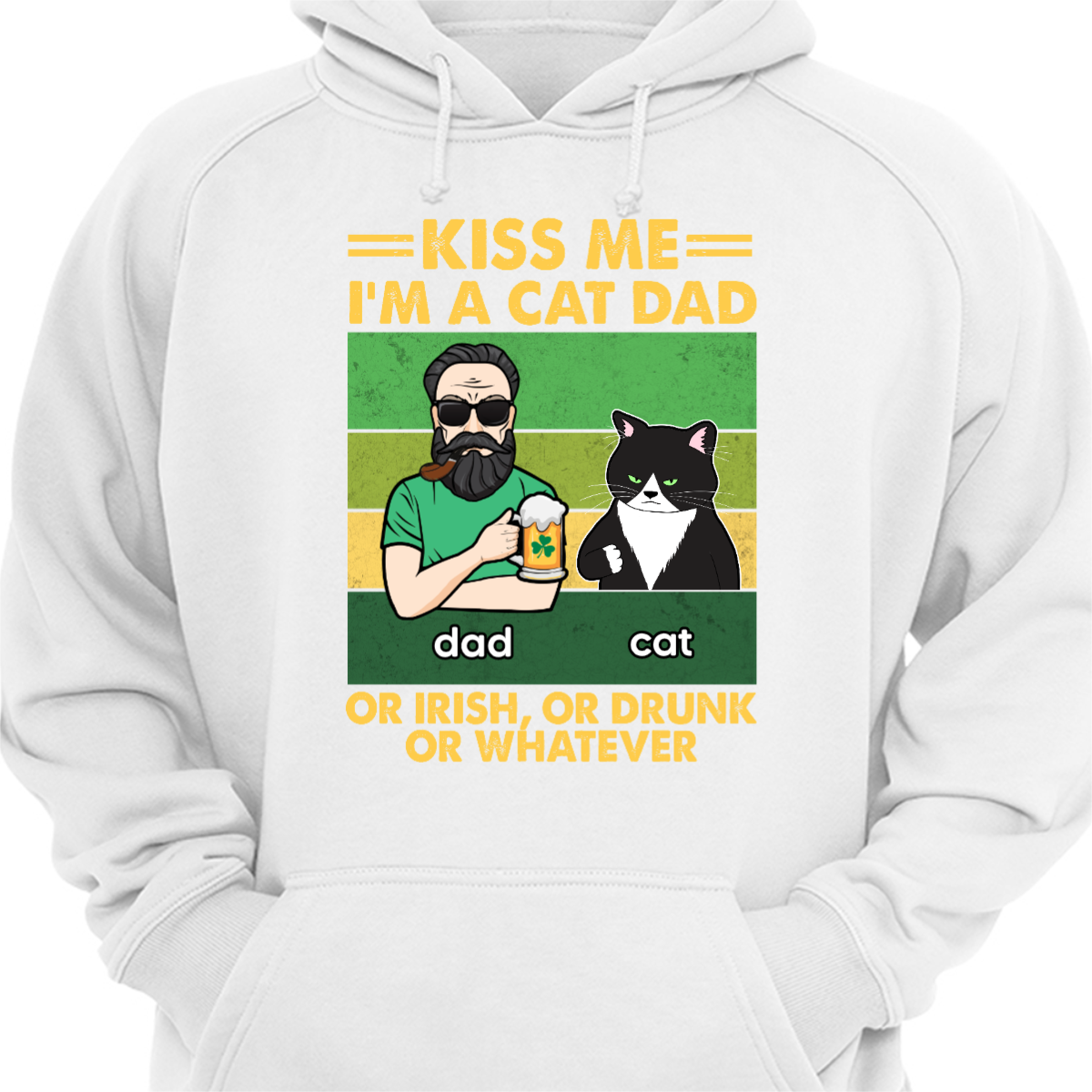 Kiss Me I‘m a Cat Dad St Patrick Day Personalized Hoodie