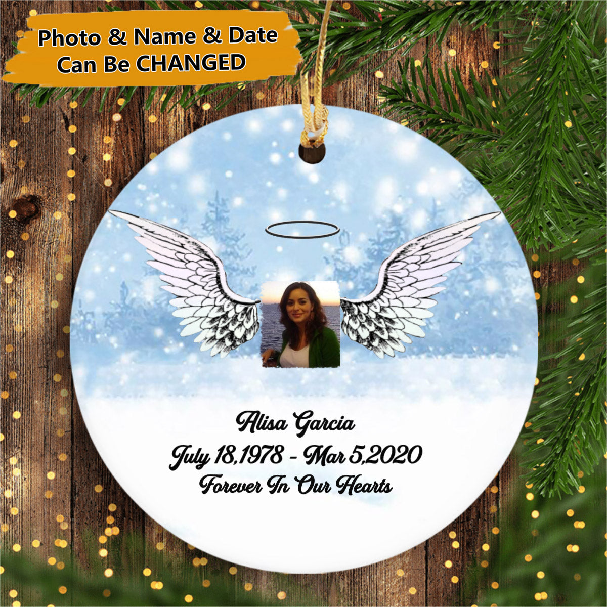 Personalized Photo and Name Memorial Circle Ornaments
