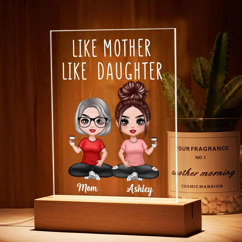 Like Mother Like Daughters Doll Mother and Daughters Sitting - 母の日のギフト - パーソナライズされた長方形のアクリルプラークLEDランプナイトライト