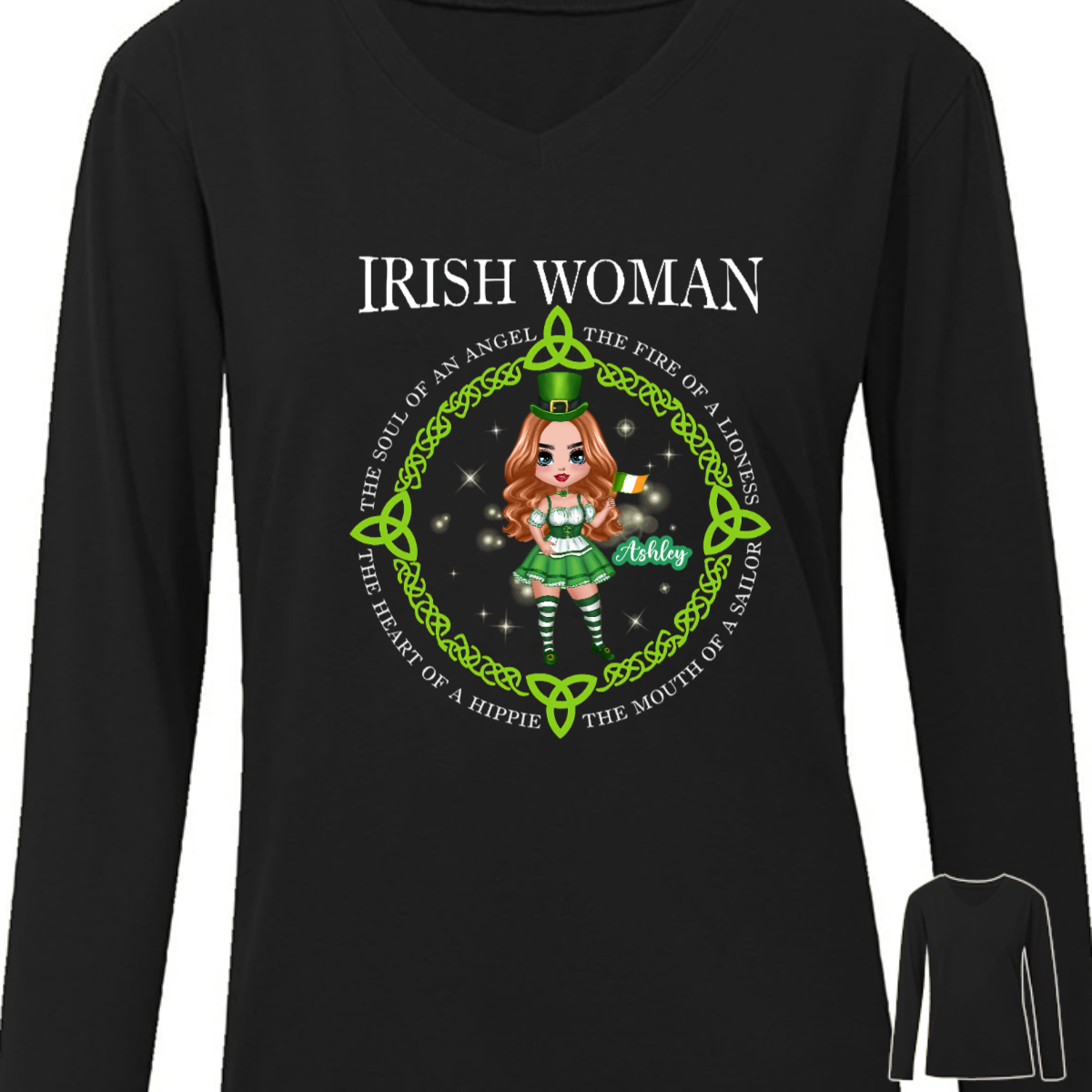 アイルランド人形の女性のパーソナライズされた長袖シャツ