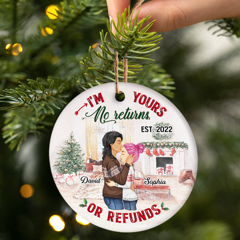 No Returns Or Refunds - Christmas Gift For Couples - Personalized Custom Circle Ceramic Ornament