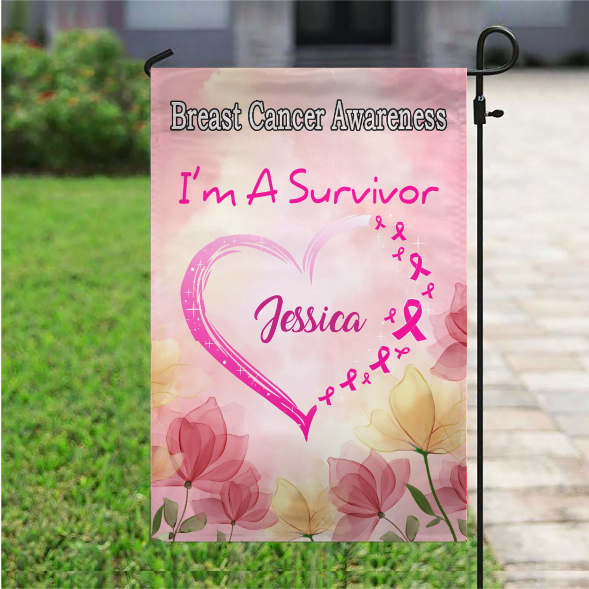 I Am A Survivor Breast Cancer Personalized Name Garden Flag