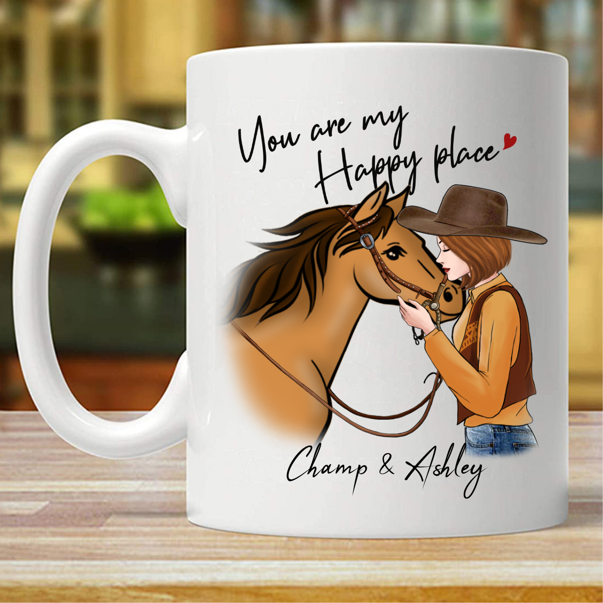 You Are My Happy Place Horse And Girl 名入れマグカップ (両面印刷)