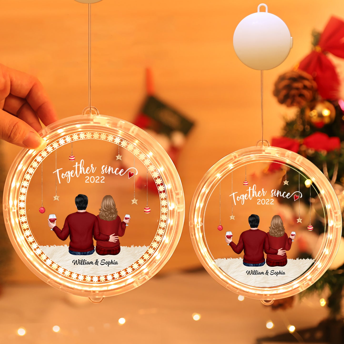 Couple Sitting Back View Christmas Gift Personalized LED Acrylic Ornaments