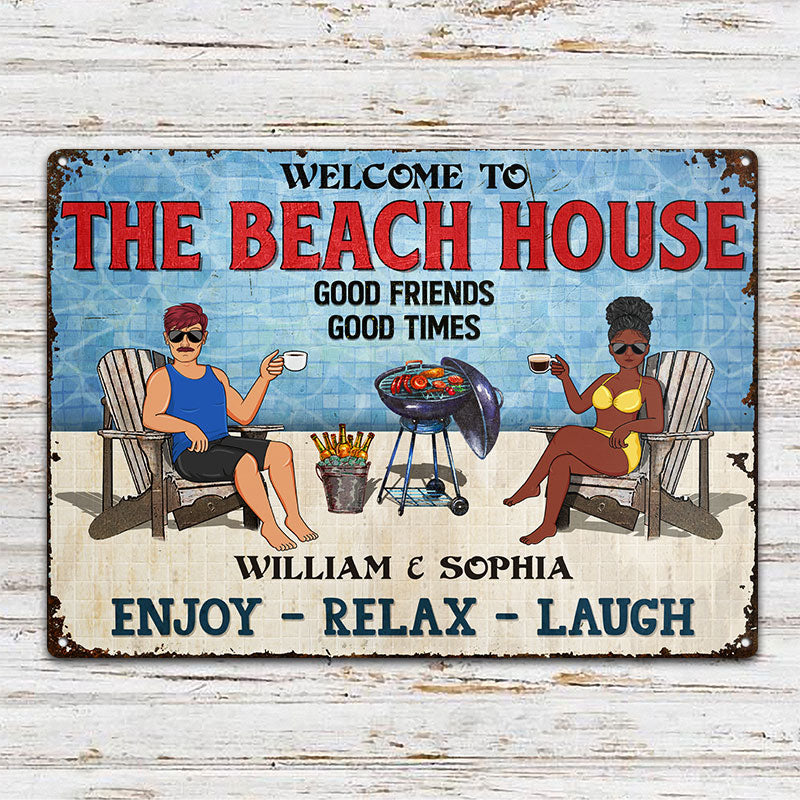 Grilling Listen To Good Music Couple - Funny Pool Sign - Personalized Custom Classic Metal Signs