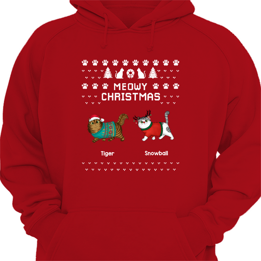 Fluffy Cats Walking Meowy Christmas Ugly Sweater Pattern Personalized Hoodie Sweatshirt