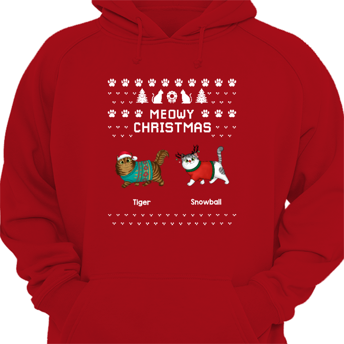 ふわふわ猫ウォーキング ニャーウィー クリスマス アグリー セーター パターン パーソナライズされたパーカー スウェットシャツ