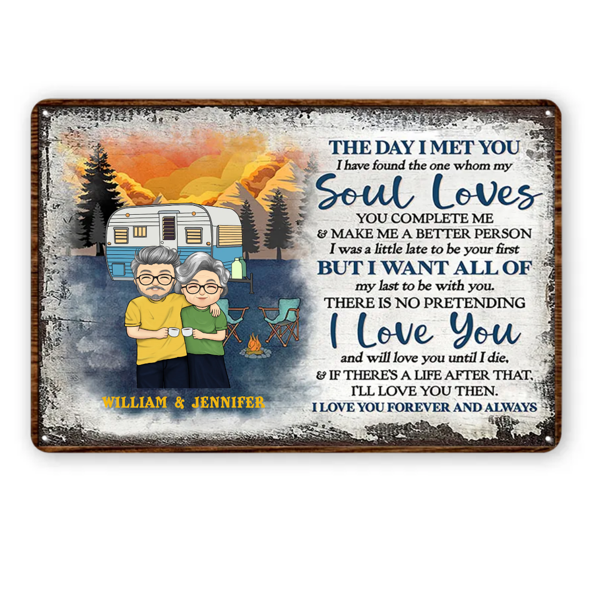 The Day I Met You Husband Wife - Gift For Camping Couple - Personalized Metal Signs