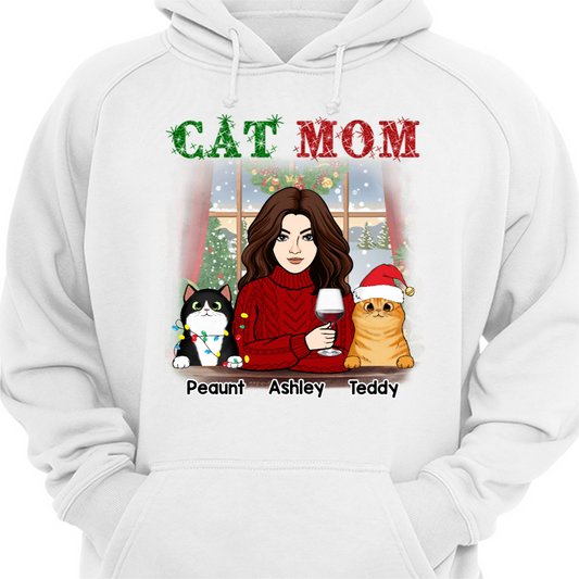 Meowy Catmas Woman & Cat Christmas Personalized Hoodie Sweatshirt