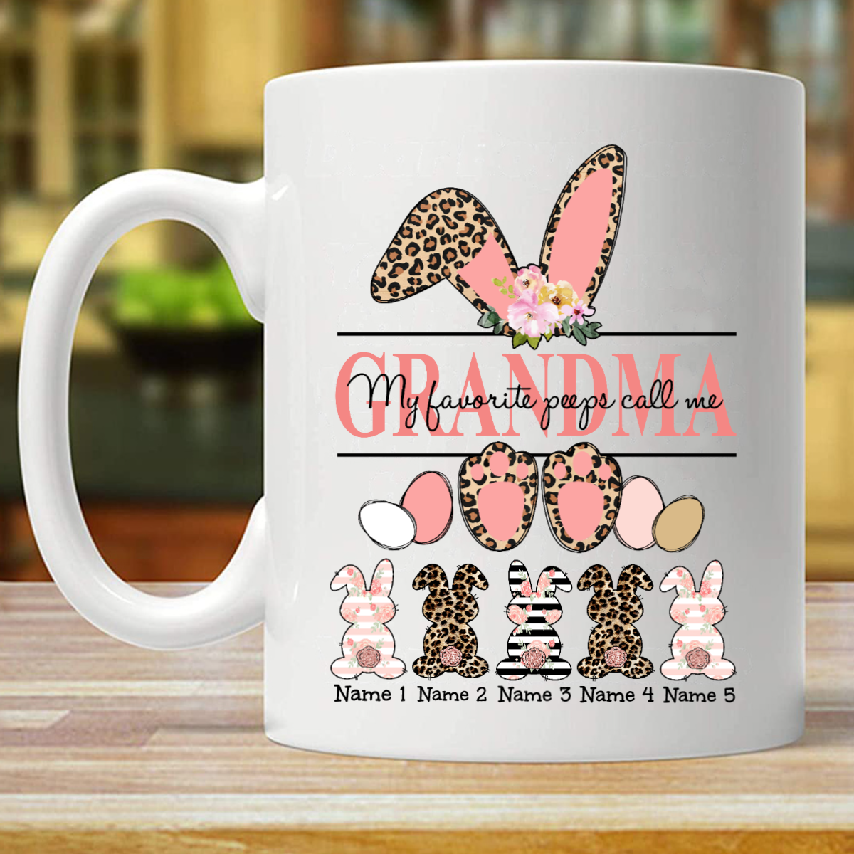 Personalized Mom Grandma Easter Bunny Mug (Double-sided Printing)