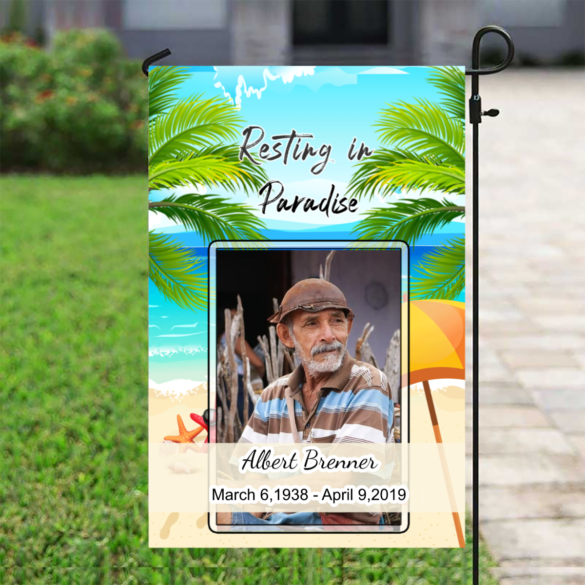 Resting in Paradise Garden Flag - Memorial Flag - Remembrance Garden Flag - Custom Photo Flag - Personalized Yard Sign