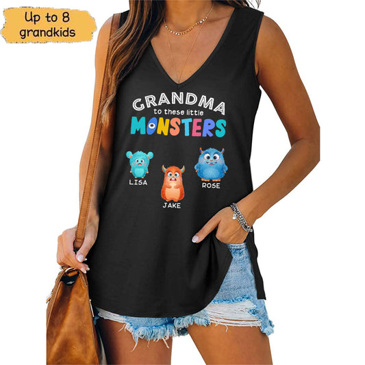 Cute Little Monsters Personalized Women Tank Top V Neck Casual Flowy Sleeveless