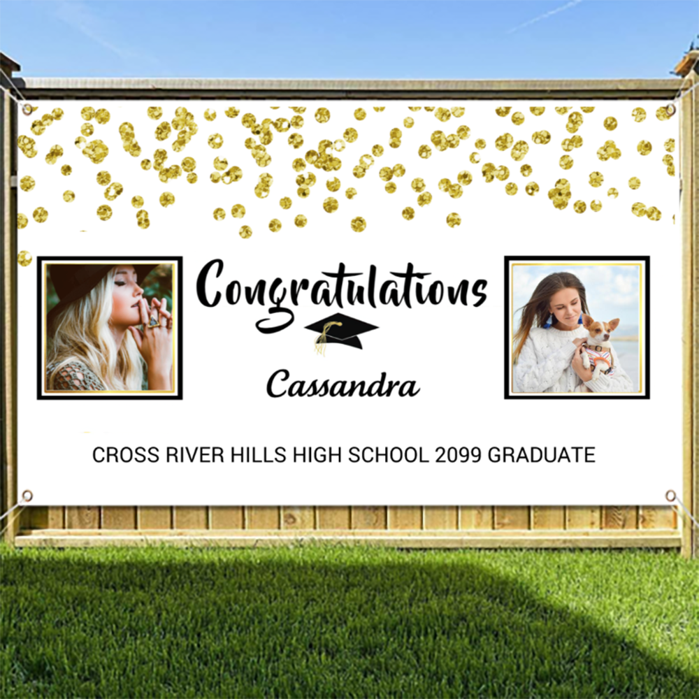 2022 Confetti Brush Script Then & Now Photos Graduation Banner