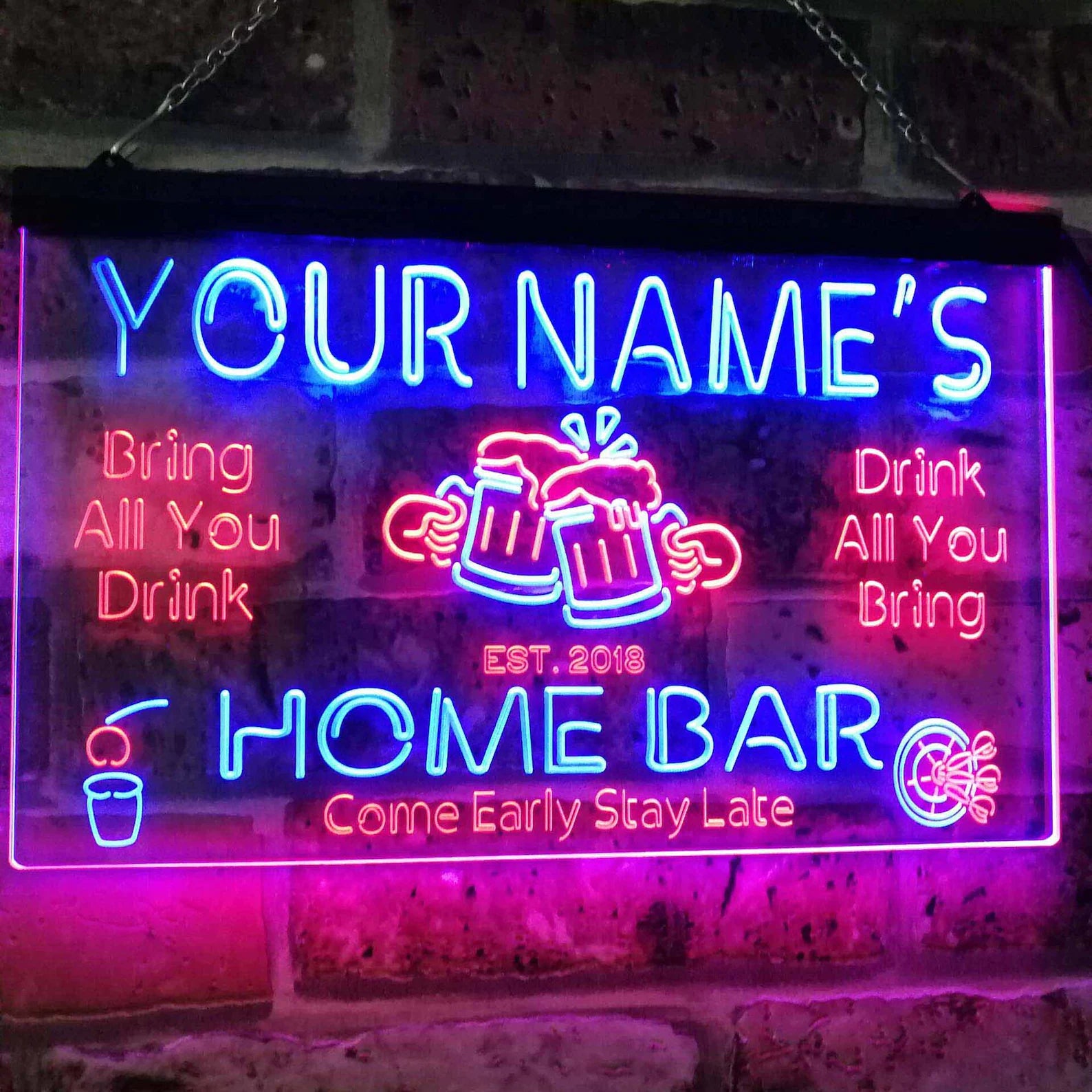 Personalized Your Name Custom Home Bar Neon Signs Beer Established Year Dual Color LED Acrylic Neon Light Sign