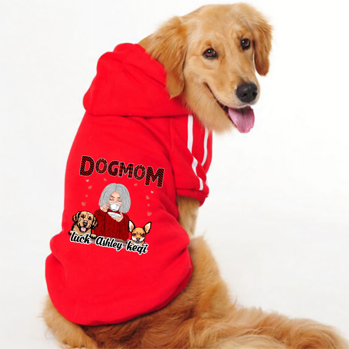 Dog Mom 赤柄のパーソナライズされた犬用服