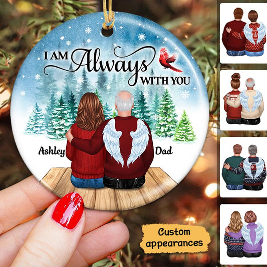 Family Sitting On Snow Bridge Memorial Personalized Circle Ornament