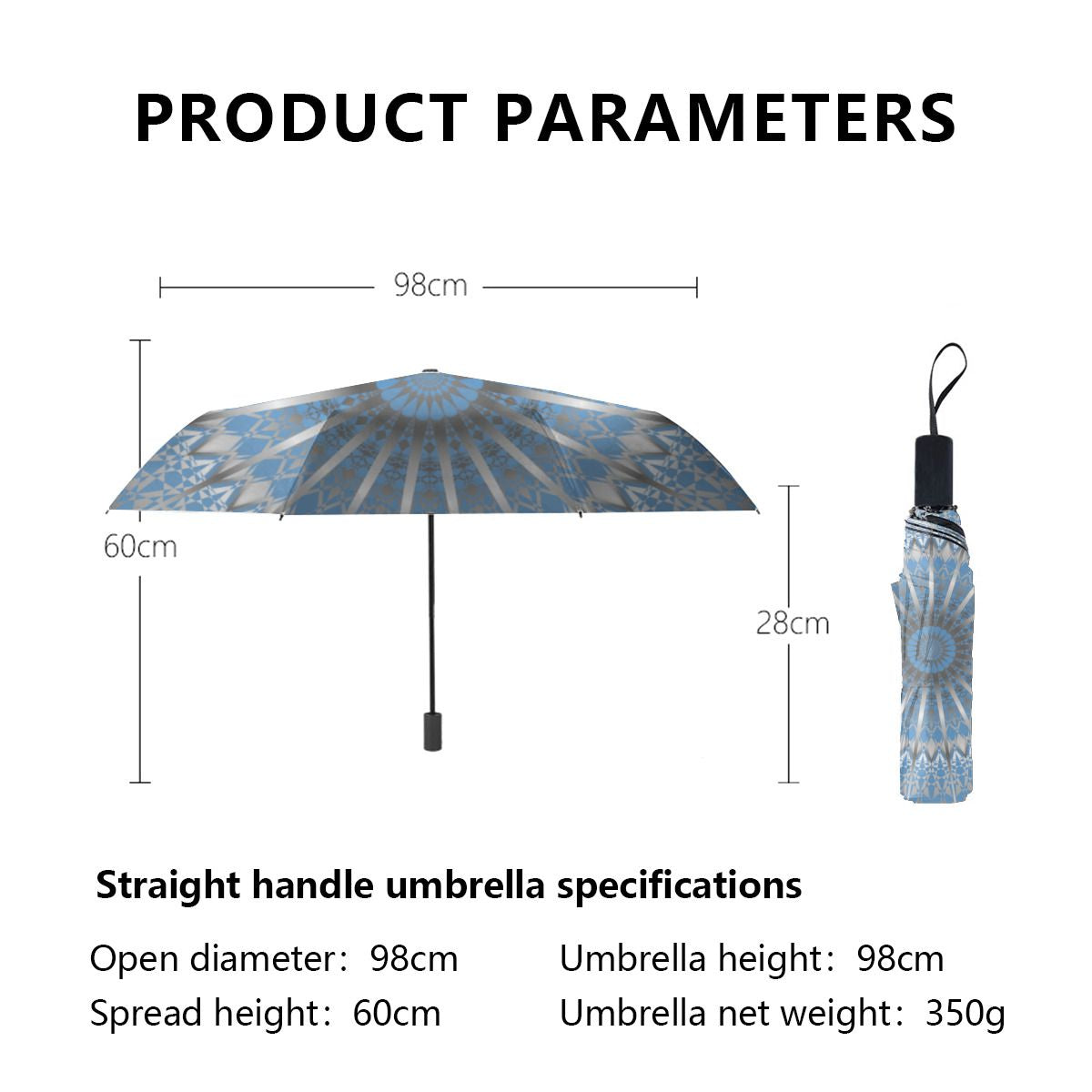 Silver Blue Mandala Brushed Polyester Umbrella No.36S23A