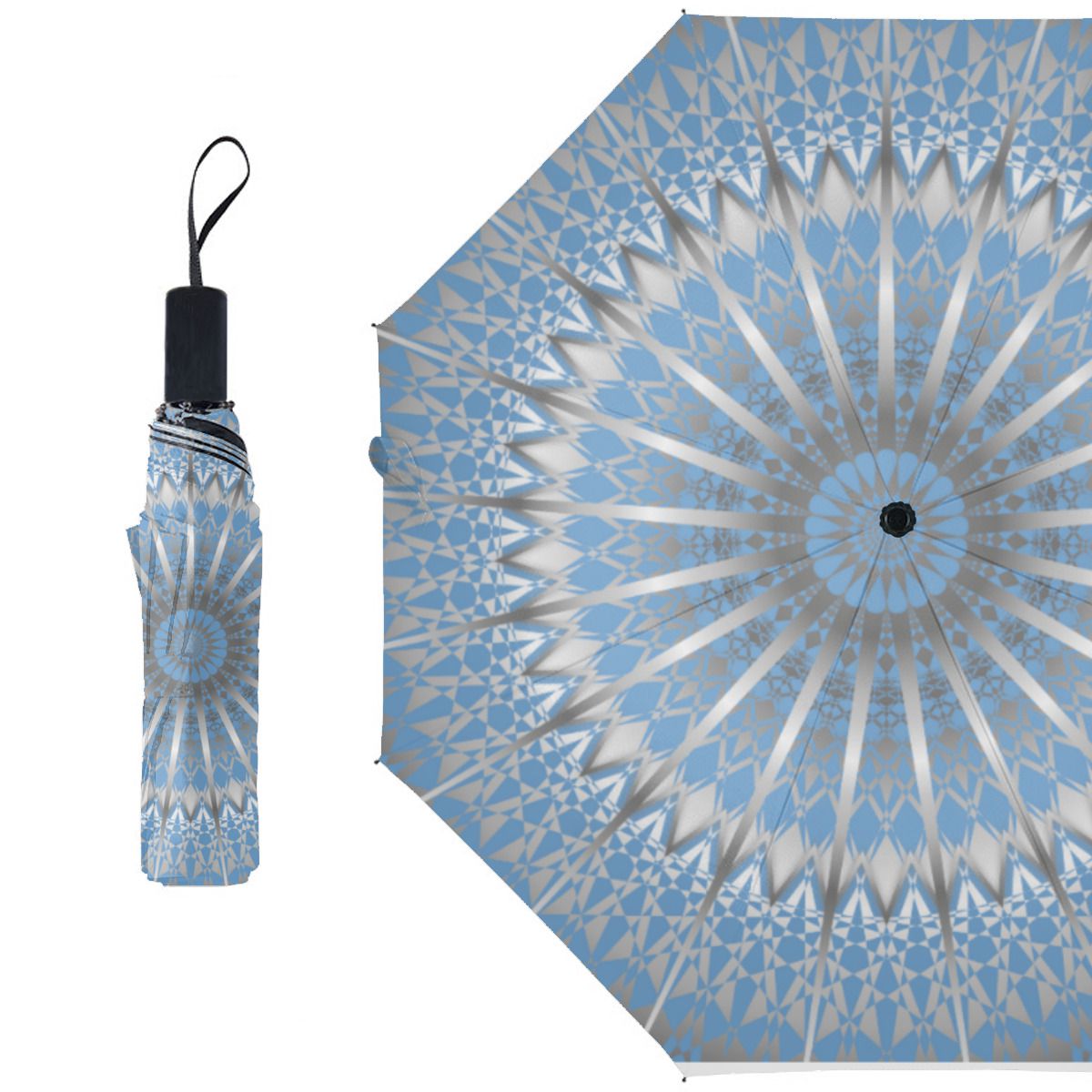 Silver Blue Mandala Brushed Polyester Umbrella No.36S23A