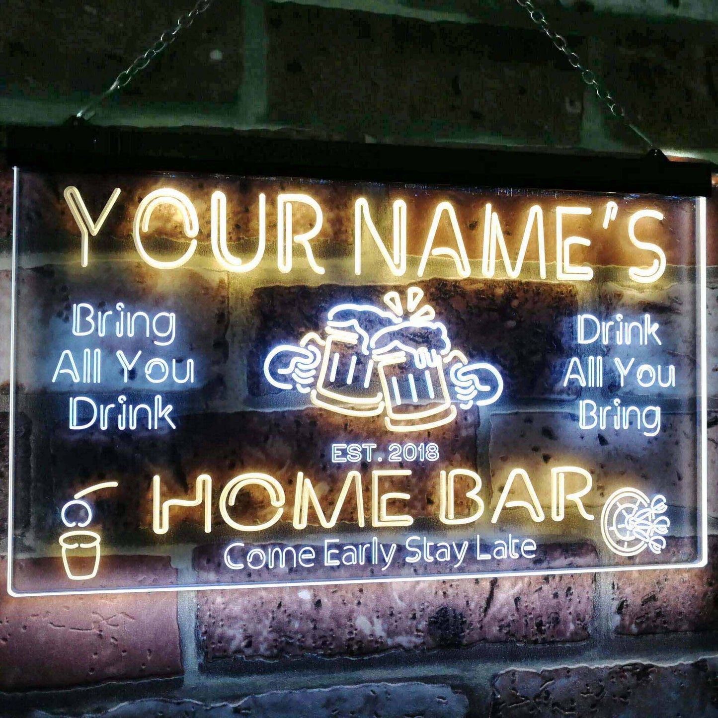 Personalized Your Name Custom Home Bar Neon Signs Beer Established Year Dual Color LED Acrylic Neon Light Sign