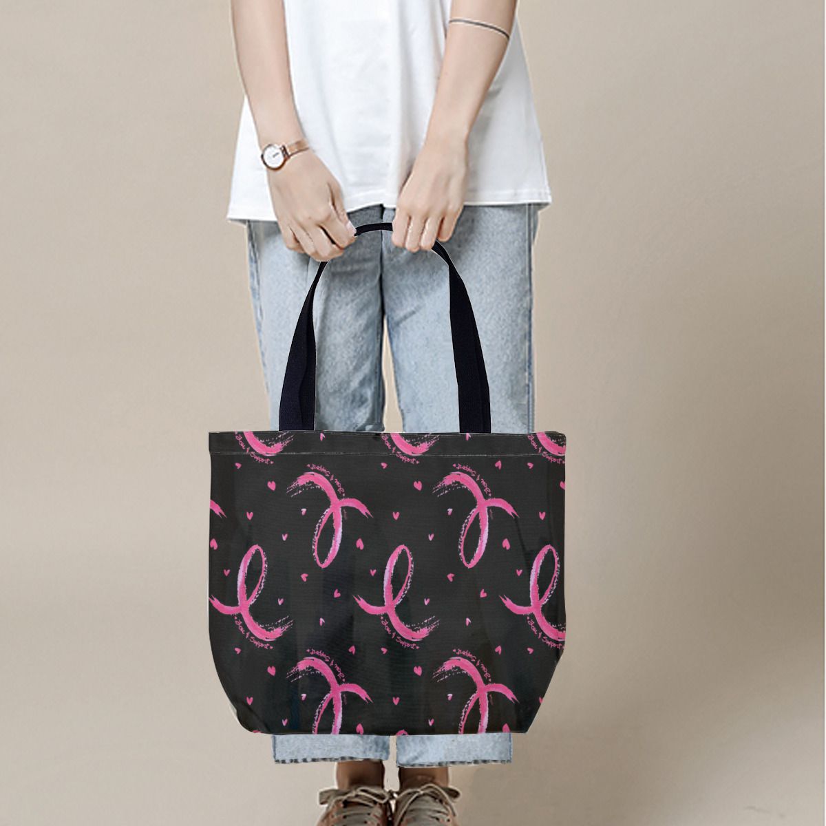 Love and Support Pink Ribbon Pattern Canvas Bag No.LPFM8M