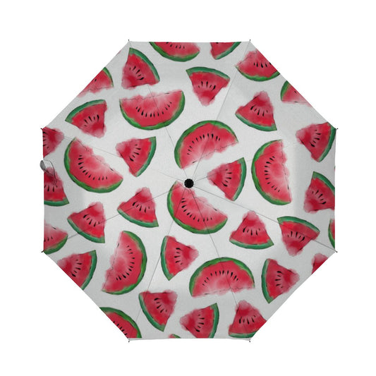 Summer Red Green Watermelon Watercolor Pattern Brushed Polyester Umbrella No.3GMNTA