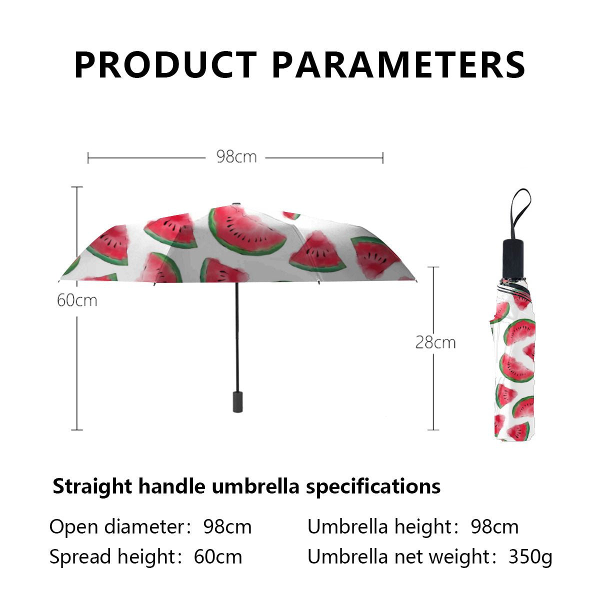 Summer Red Green Watermelon Watercolor Pattern Brushed Polyester Umbrella No.3GMNTA