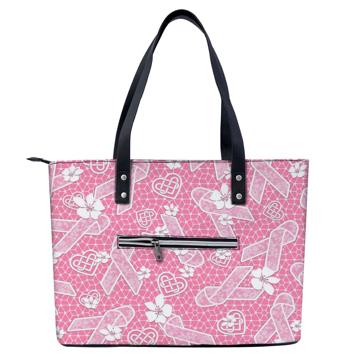 White Lace Pink Breast Cancer Awareness Shoulder Bag No.3BRIGK