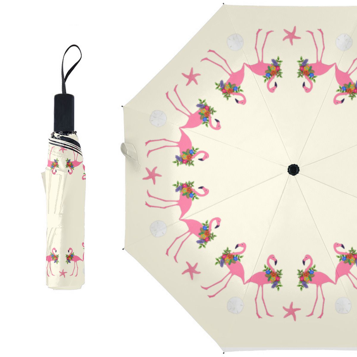 Flamingos N Sand Dollars Tropical Christmas Brushed Polyester Umbrella No.3YYYGN