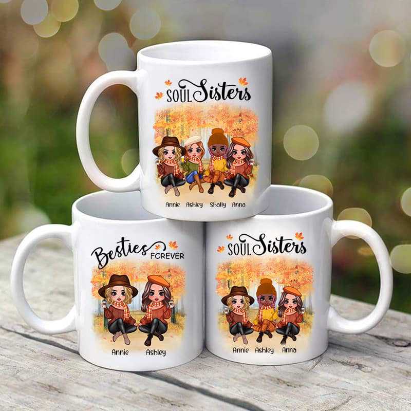 Doll Best Friends Besties Sitting Fall Season Personalized Mug