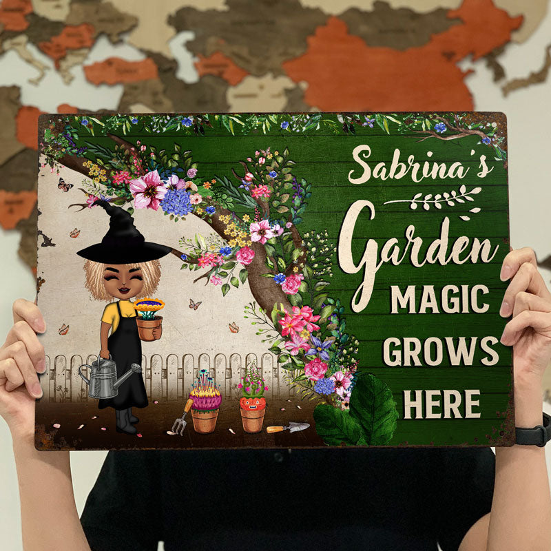 Magic Grows Here Witch - Garden Decoration - Personalized Custom Classic Metal Signs