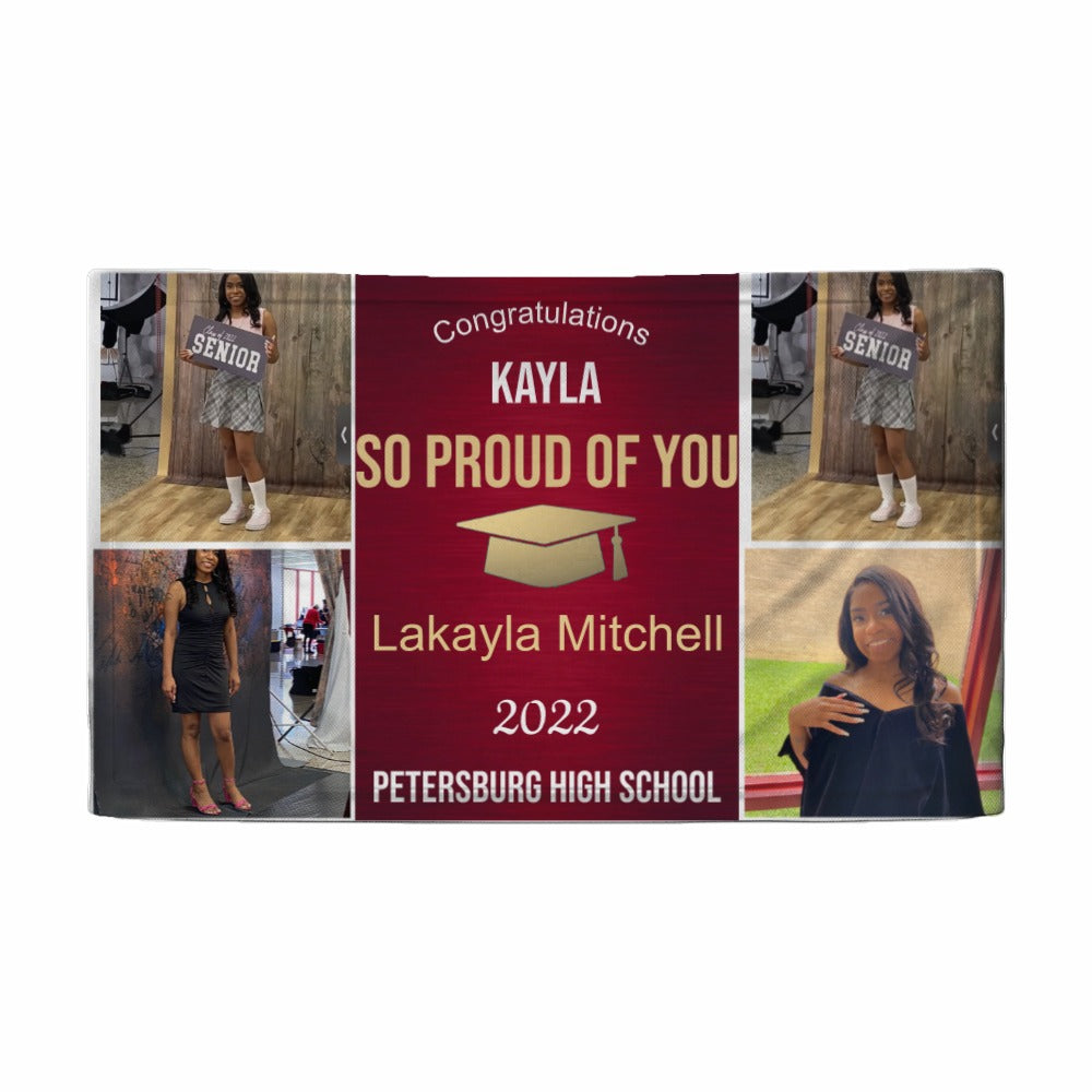 2022 Personalized Name/Photo, Congrats 4 Photo Green Gold and White Graduation Banner