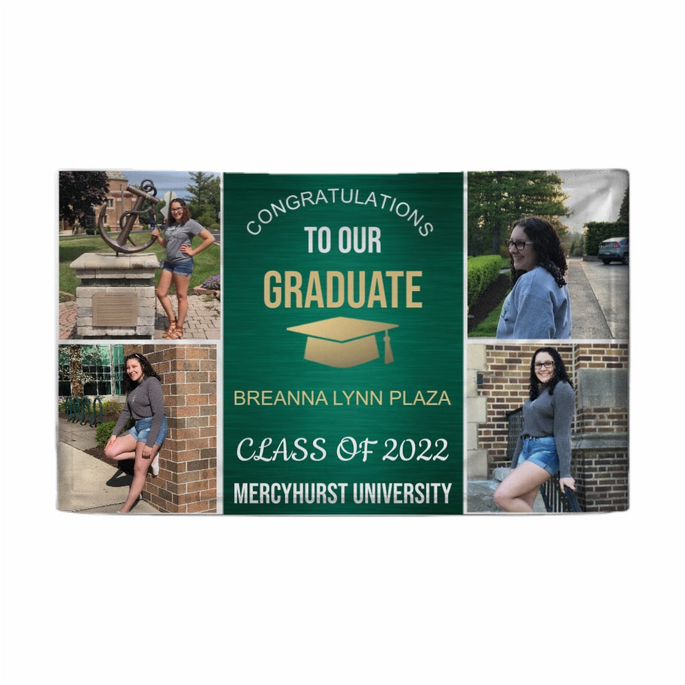 2022 Personalized Name/Photo, Congrats 4 Photo Green Gold and White Graduation Banner