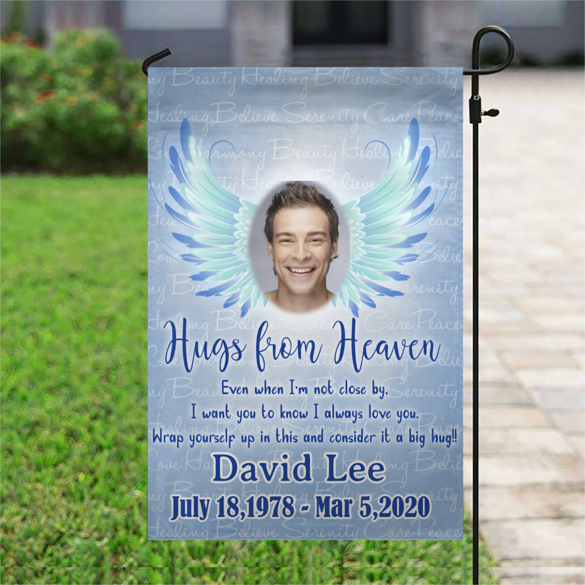 Hugs From Heaven Wings Personalized Photo Memorial Garden & House Flag