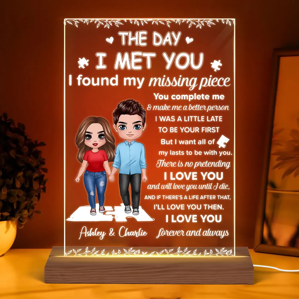 I Found My Missing Piece Doll Couple Gift For Her Gift For Him Couple Personalized Acrylic Plaque With LED Night Light - Valentine‘s Day Gift - Anniversary Gift