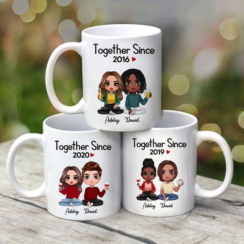 Doll Couple Sitting Gift For Him For Her Personalized Mug