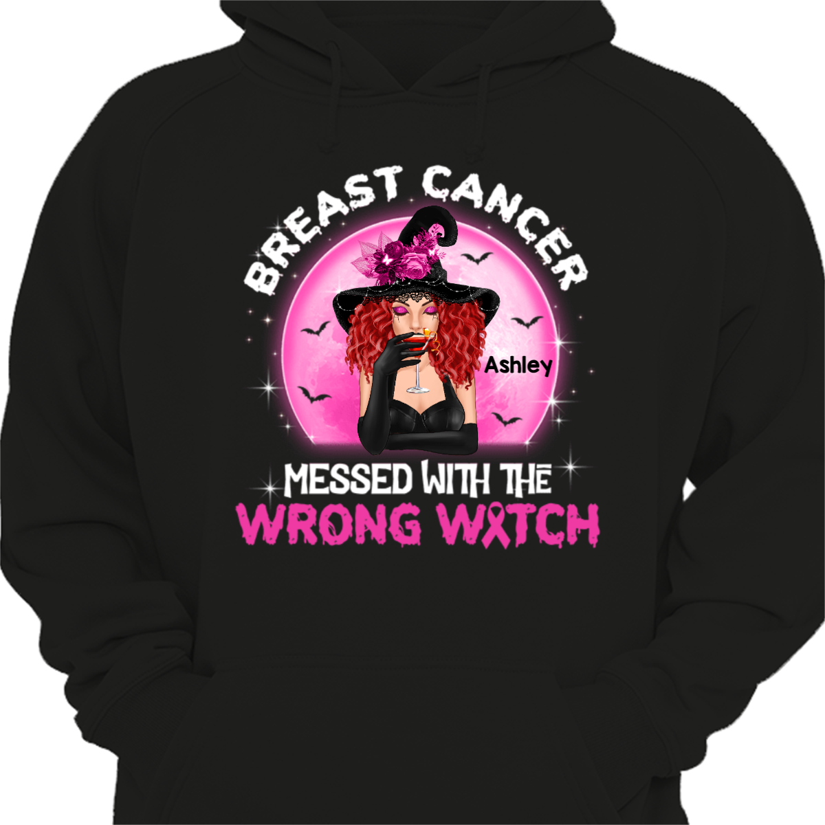 Breast Cancer Messed With Wrong Witch Halloween Personalized Hoodie Sweatshirt