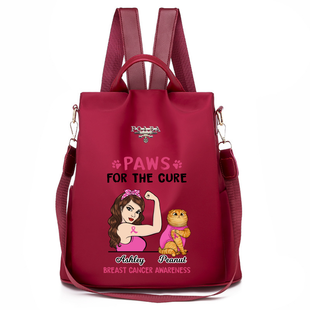 Tattooed Cat Breast Cancer Personalized Backpack