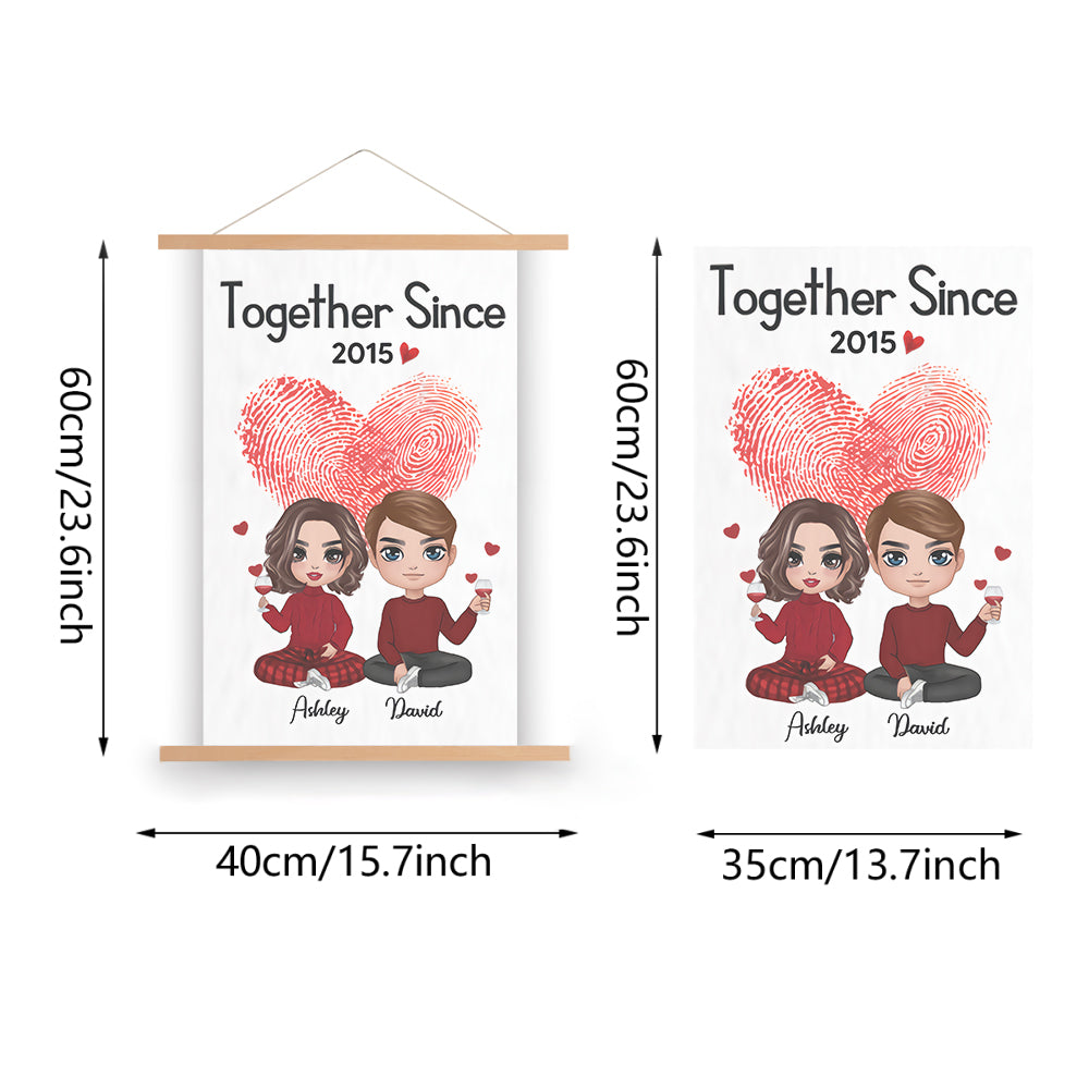 Doll Couple Sitting Valentine's Day Gift Personalized Wall Scroll Painting  With Wooden Poster Hanger